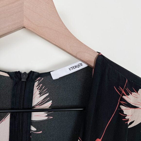 100% Mulberry Silk Wide Leg Jumpsuit Pleated Floral Relaxed Fit & Flare V-Neck - Picture 7 of 12